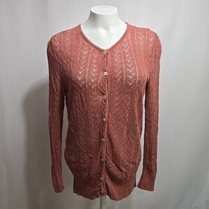 Ann Taylor Cardigan Womens Size Medium Silk Blend Salmon Button Front Open Knit